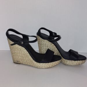 Michael Michael Kors Jill Espadrille black leather wedge platform Women size 9